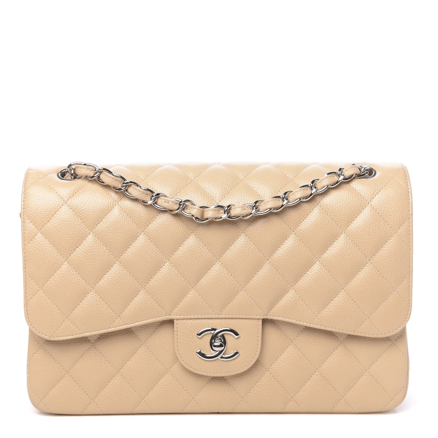 Caviar Quilted Jumbo Double Flap Beige Clair