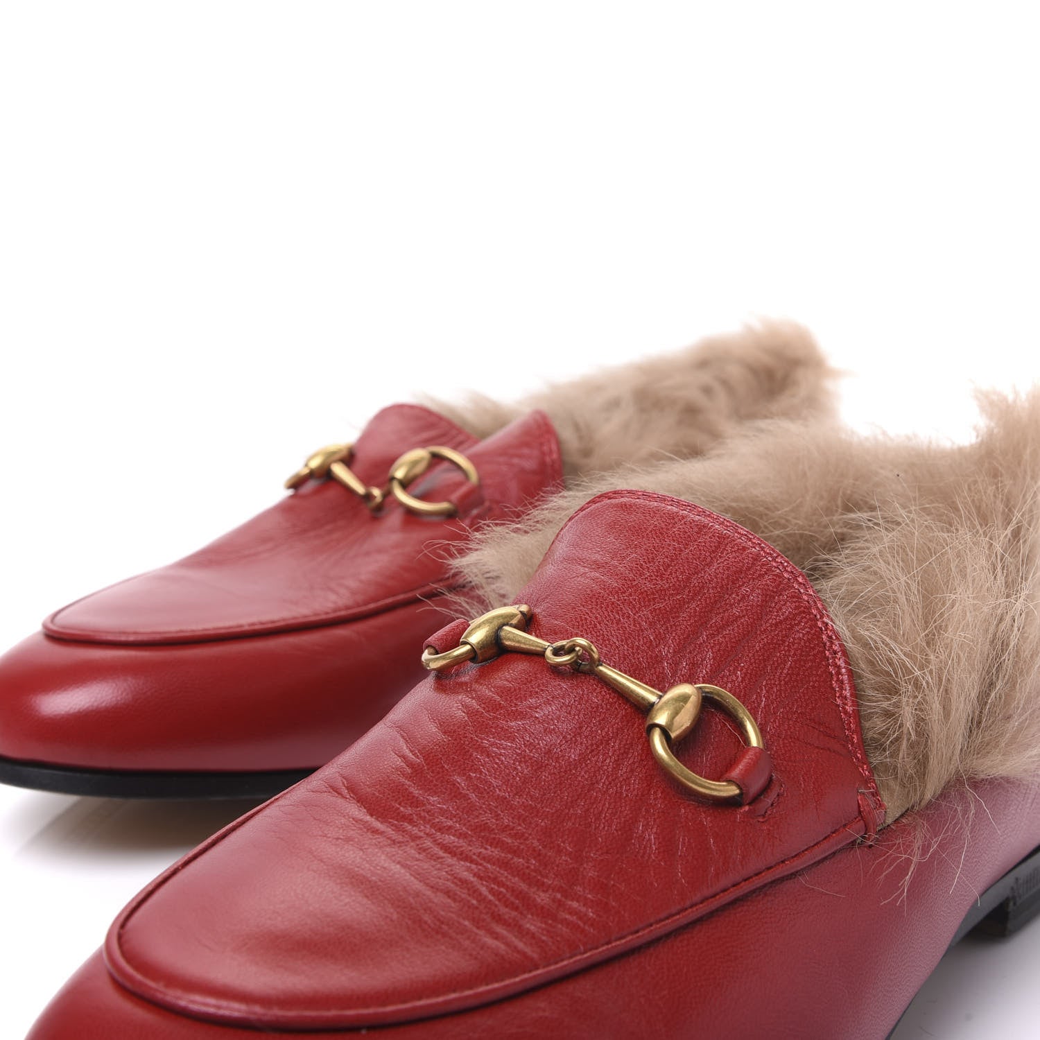 Gucci Malaga Kid Fur Womens Jordaan Loafers 36 Hibiscus Red Natural 12 of 12