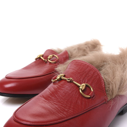 Gucci Malaga Kid Fur Womens Jordaan Loafers 36 Hibiscus Red Natural 12 of 12