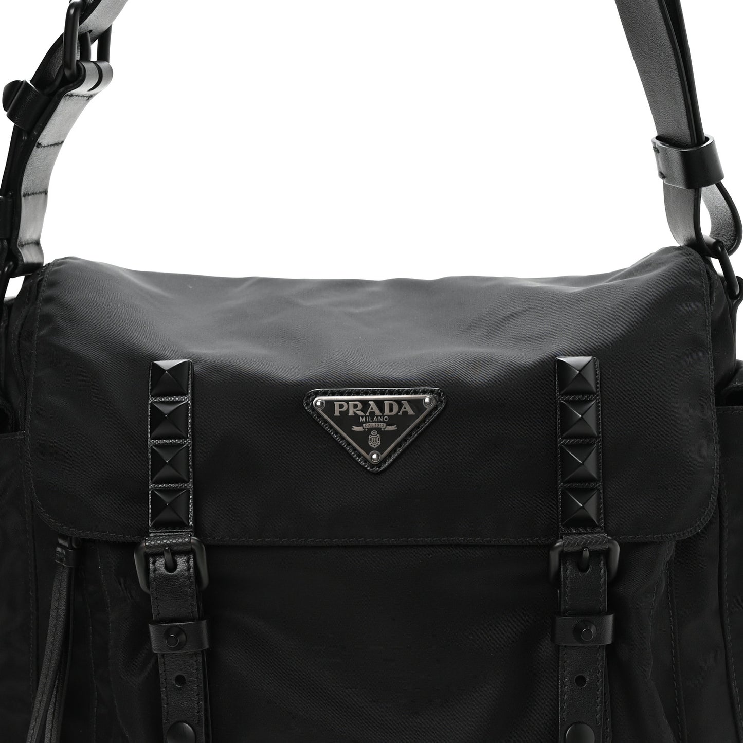 Nylon New Vela Studded Messenger Bag Black
