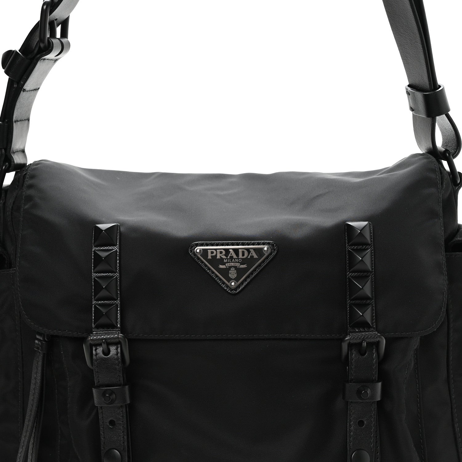 Prada Nylon New Vela Studded Messenger Bag Black 8 of 10