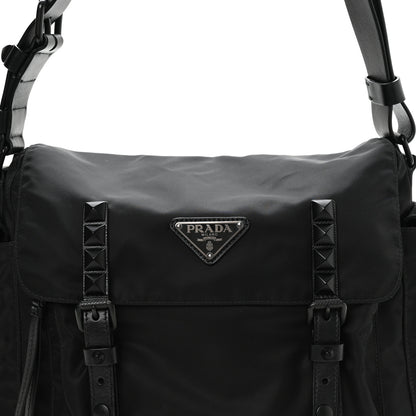 Prada Nylon New Vela Studded Messenger Bag Black 8 of 10