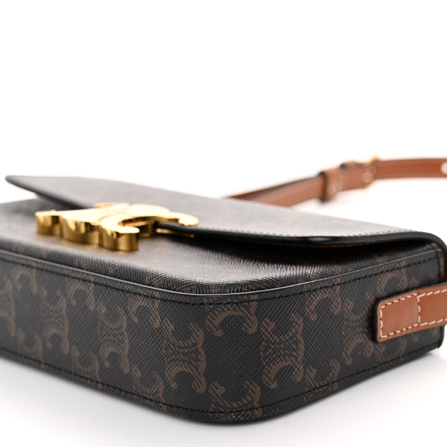 Canvas Calfskin Triomphe Shoulder Bag Tan
