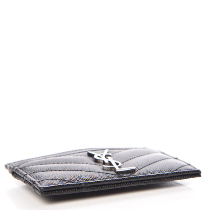 Saint Laurent Grain De Poudre Matelasse Chevron Monogram Credit Card Case Black 4 of 8