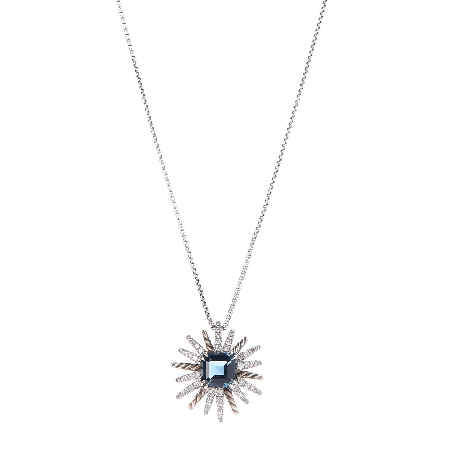 Sterling Silver Diamond Hampton Blue Topaz 23mm Starburst Pendant Necklace