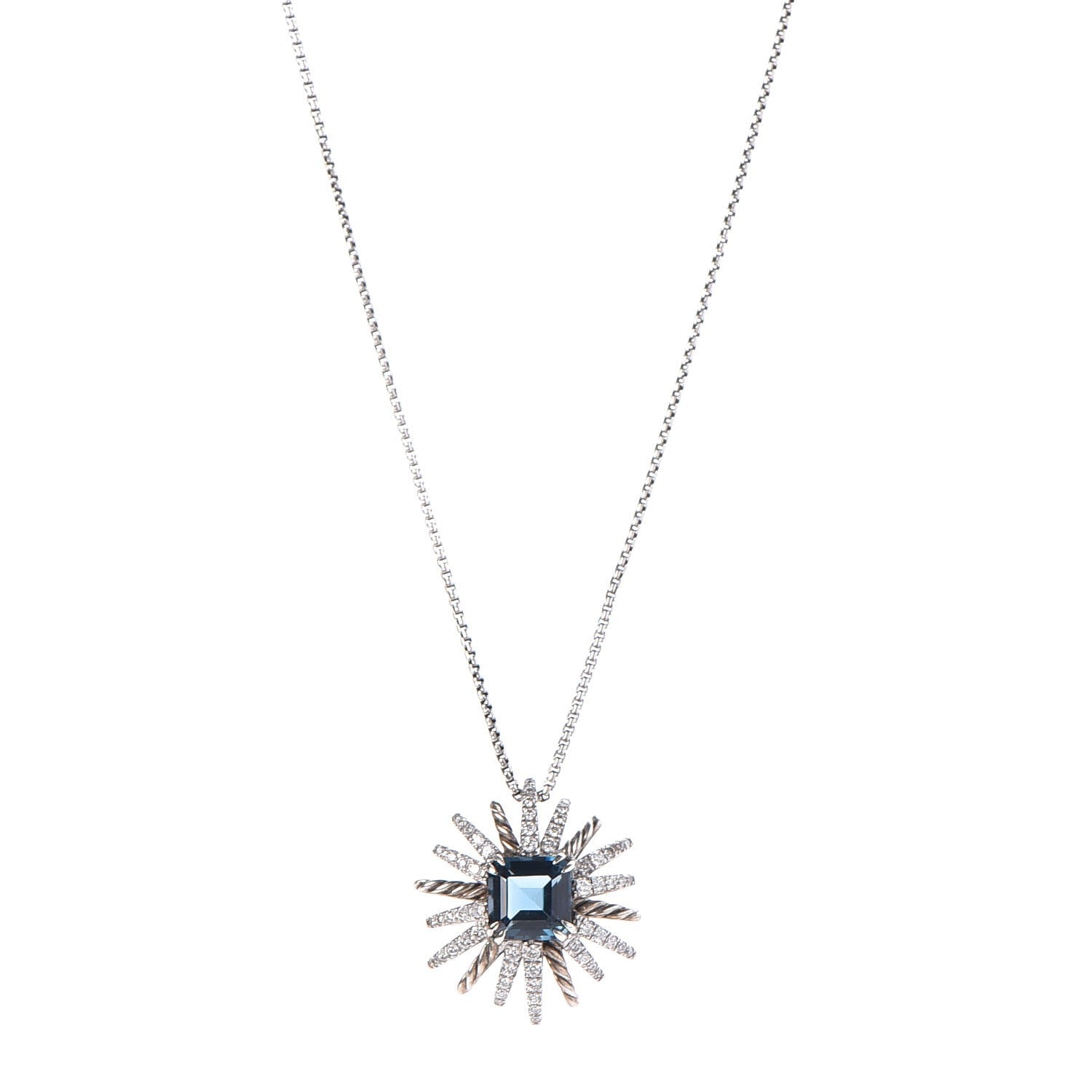 David Yurman Sterling Silver Diamond Hampton Blue Topaz 23mm Starburst Pendant Necklace 1 of 5
