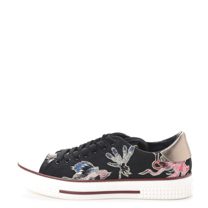 Valentino Garavani Canvas Embroidered Womens Low Sneakers 39 Black Multicolor 1 of 10