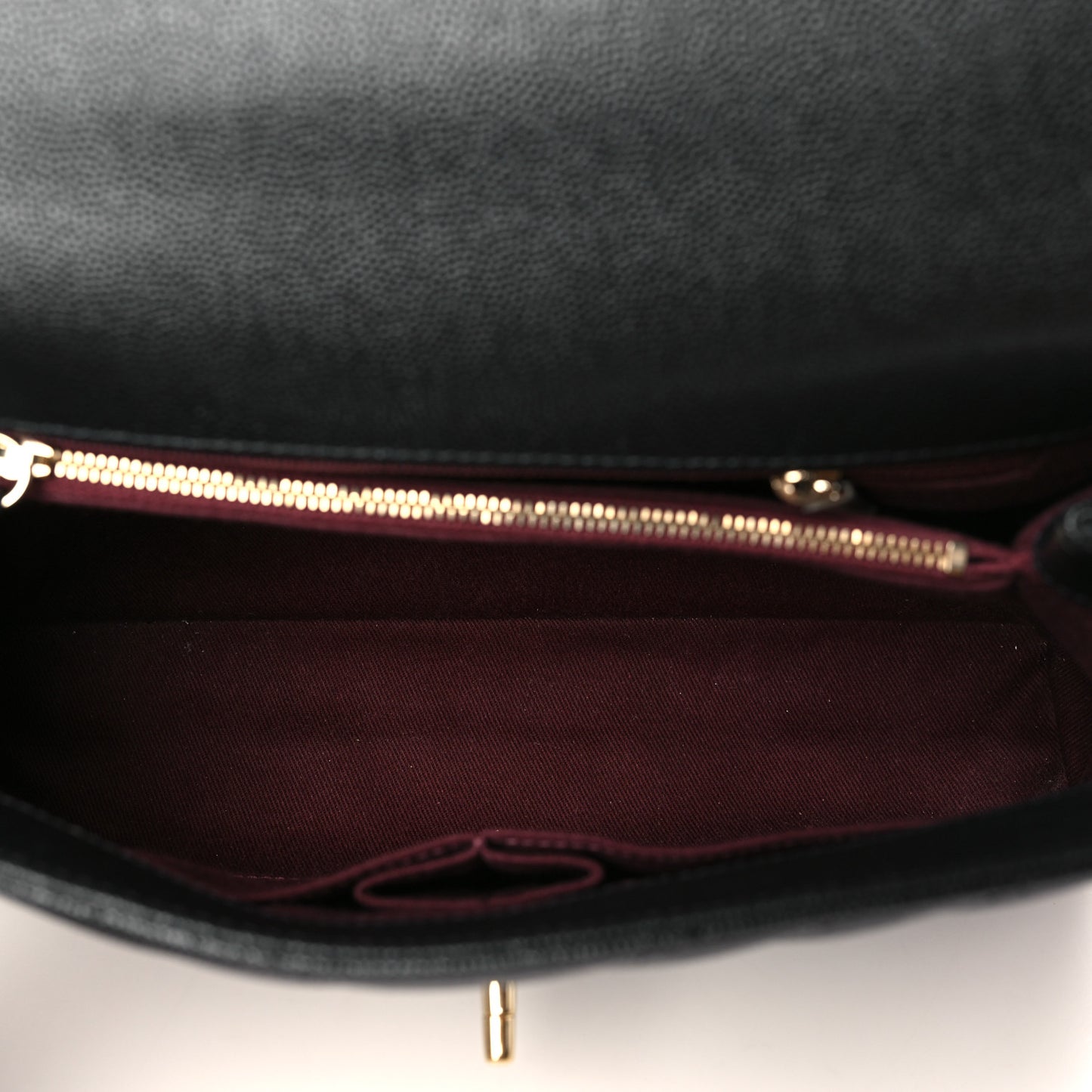 Caviar Chevron Quilted Small Coco Handle Flap Black