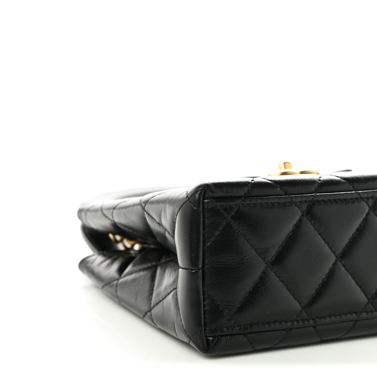 Shiny Aged Calfskin Quilted Nano Kelly Shopper Black