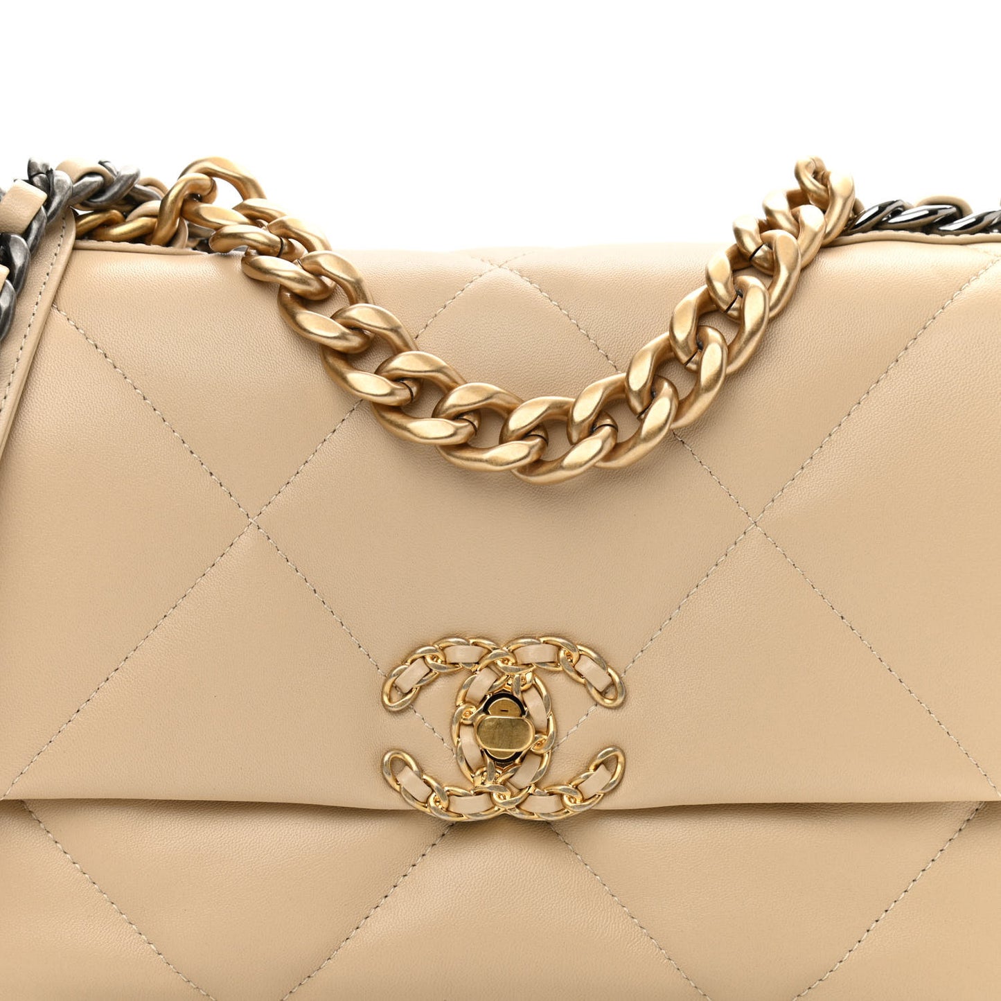 Lambskin Quilted Medium Chanel 19 Flap Beige