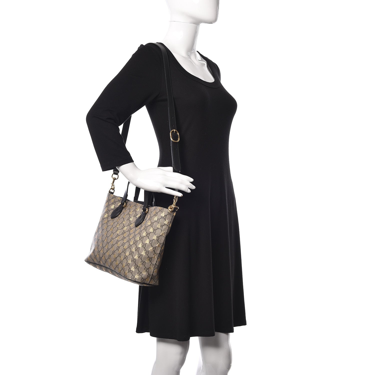 Gucci Soft GG Supreme Monogram Bees Small Crossbody Tote Beige Oro Black 2 of 9