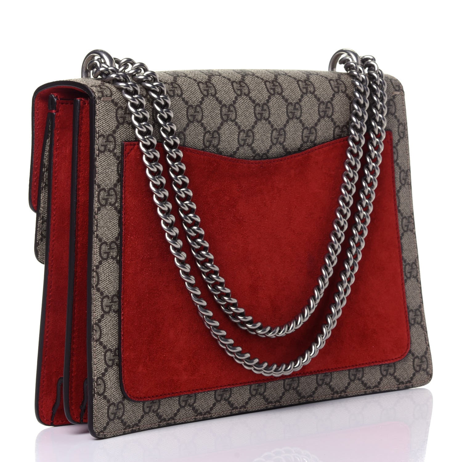 Gucci GG Supreme Monogram Suede Cudu Medium Dionysus Shoulder Bag Beige Ebony Vulcanic Red 3 of 11