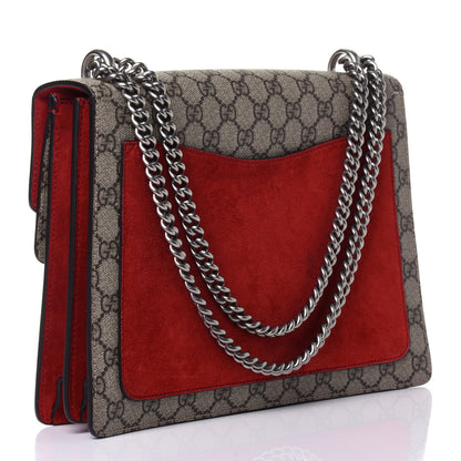 Gucci GG Supreme Monogram Suede Cudu Medium Dionysus Shoulder Bag Beige Ebony Vulcanic Red 3 of 11