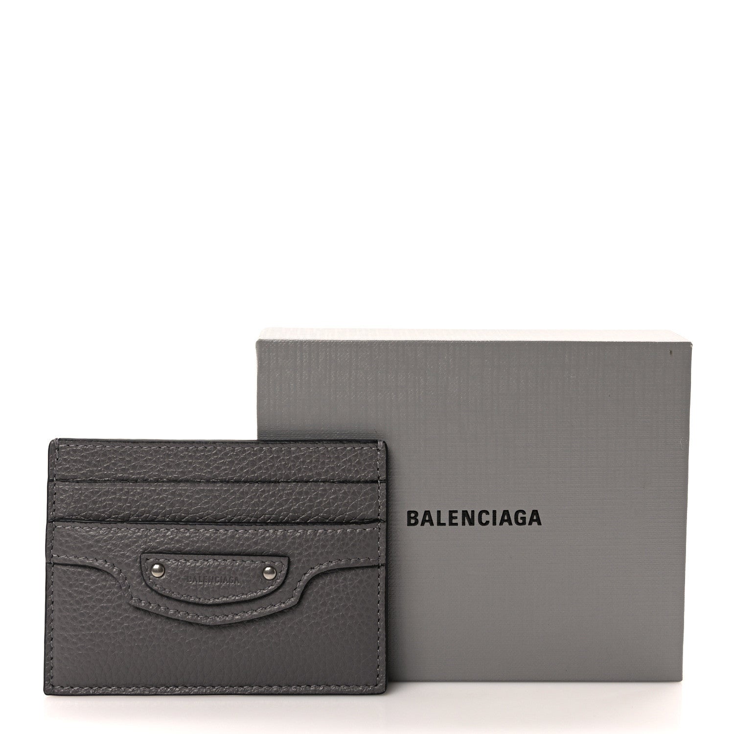 Balenciaga Grained Calfskin Neo Classic Silver Hardware Card Holder Dark Grey 7 of 7