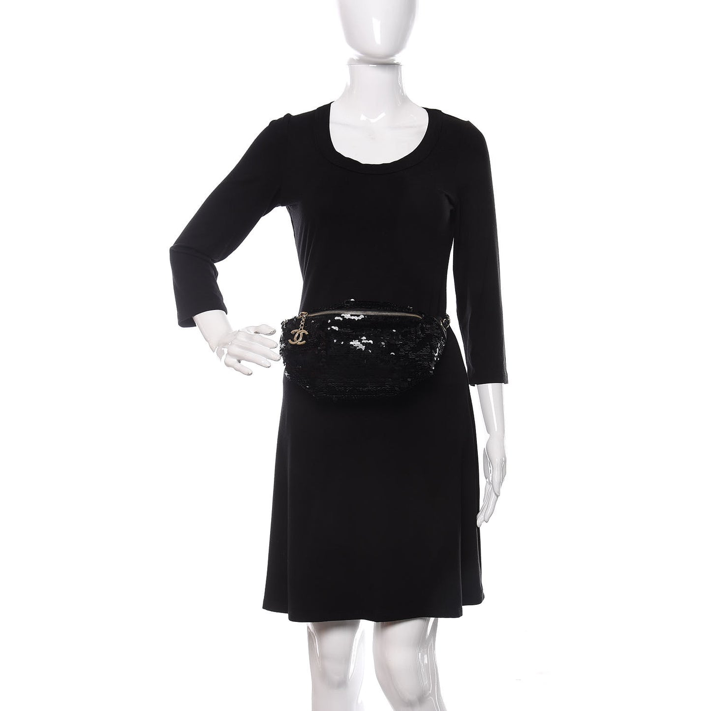 Sequin Calfskin Sparkling City Waist Bag Fanny Pack Black