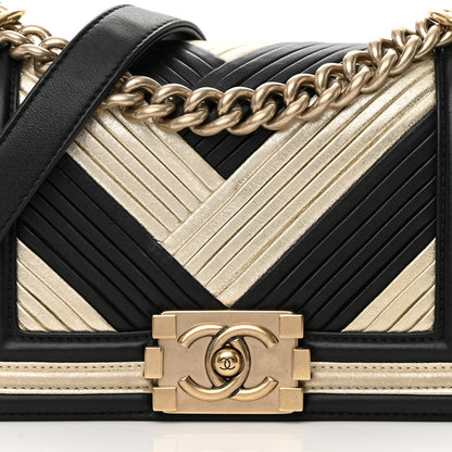 Chanel Metallic Calfskin Pleated Small Boy In Rome Flap Black Gold 8 of 16