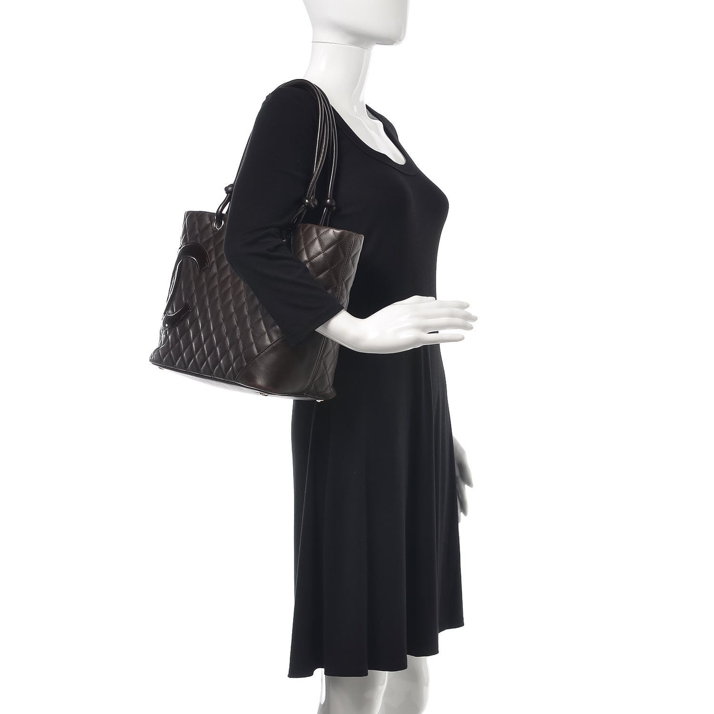 Calfskin Quilted Large Cambon Tote Brown