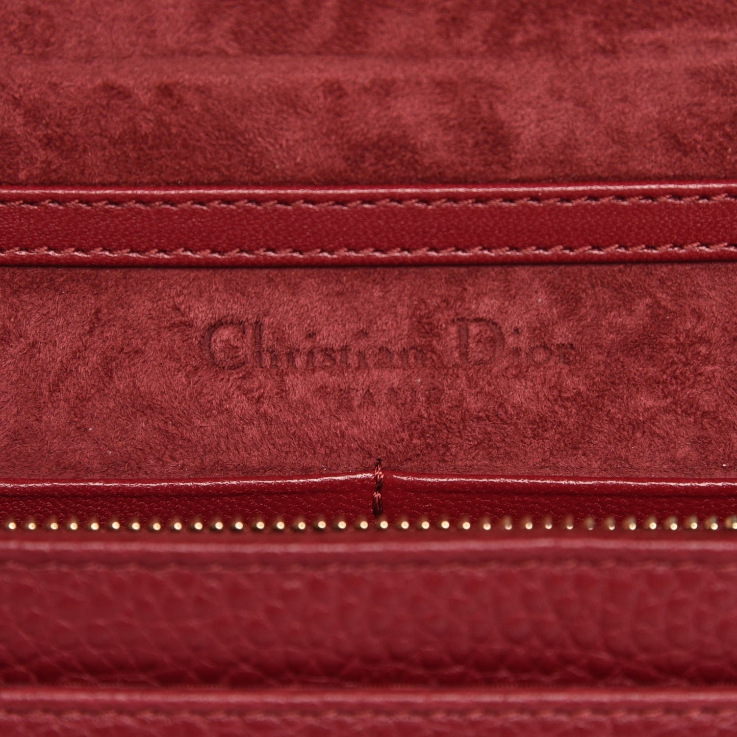 Grained Calfskin Diorama Wallet on Chain Pouch Burgundy