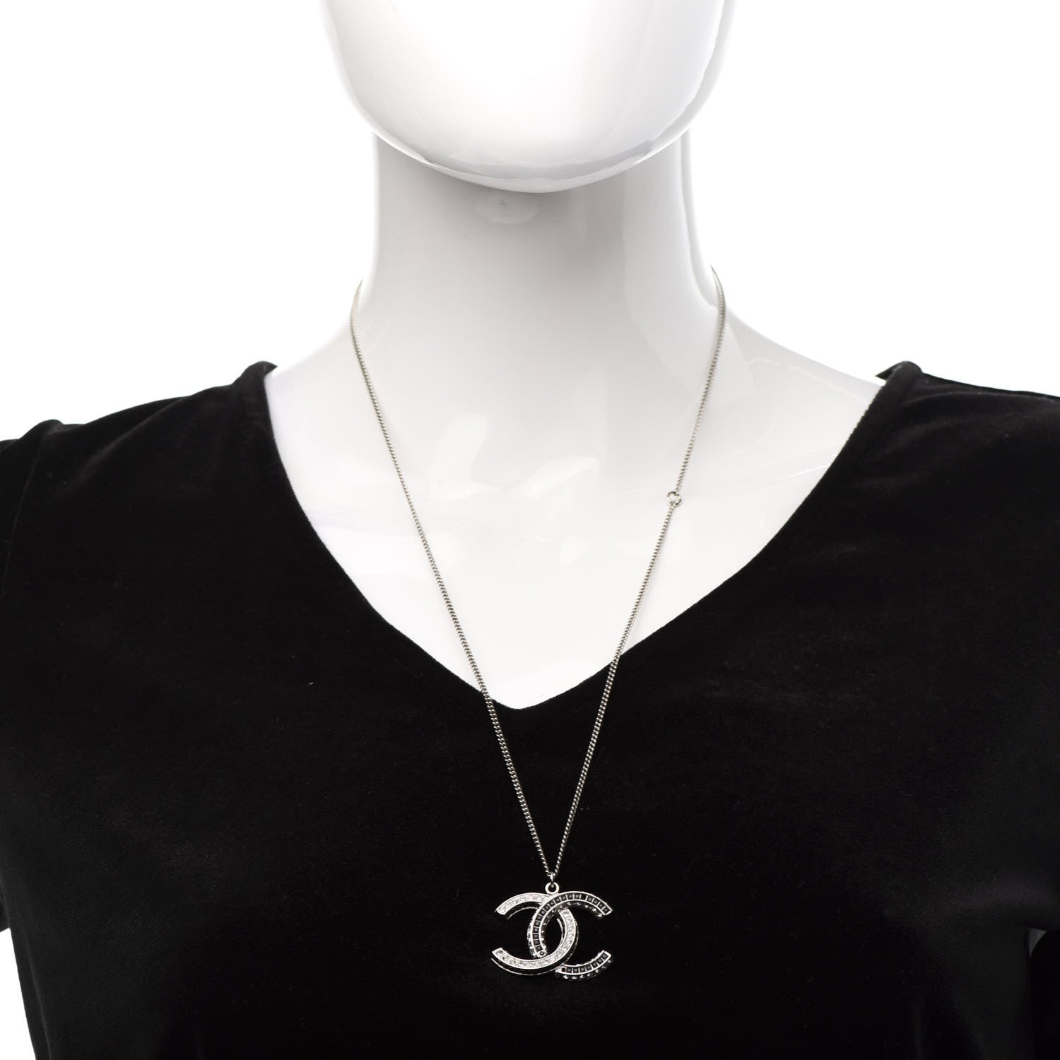 Chanel Baguette Crystal Large CC Necklace Silver Black 2 of 6