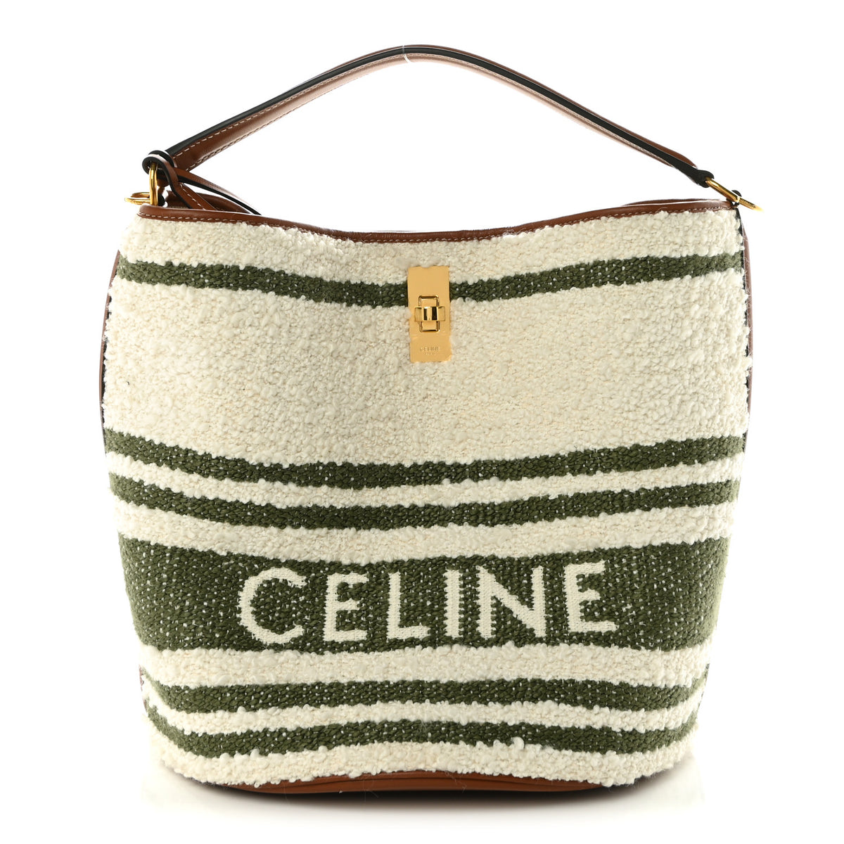 Celine Canvas Smooth Calfskin Logo Bucket 16 Bag Khaki Beige Tan 1 of 11