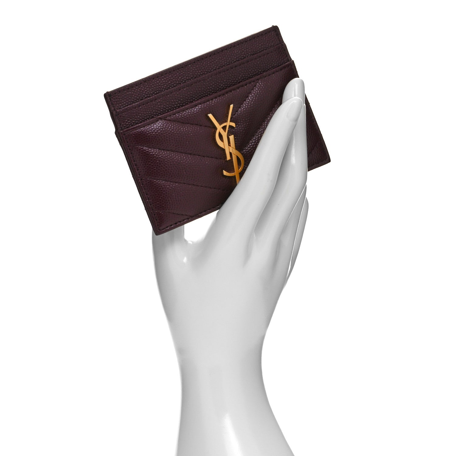 Saint Laurent Grain De Poudre Matelasse Chevron Monogram Credit Card Case Bordeaux 2 of 8