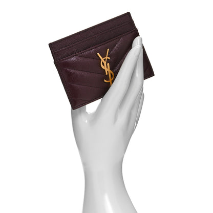 Saint Laurent Grain De Poudre Matelasse Chevron Monogram Credit Card Case Bordeaux 2 of 8