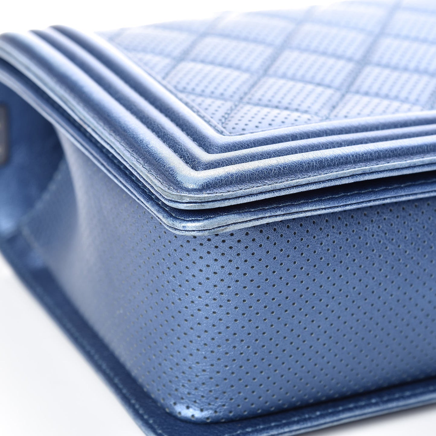 Metallic Lambskin Perforated New Medium Boy Flap Blue