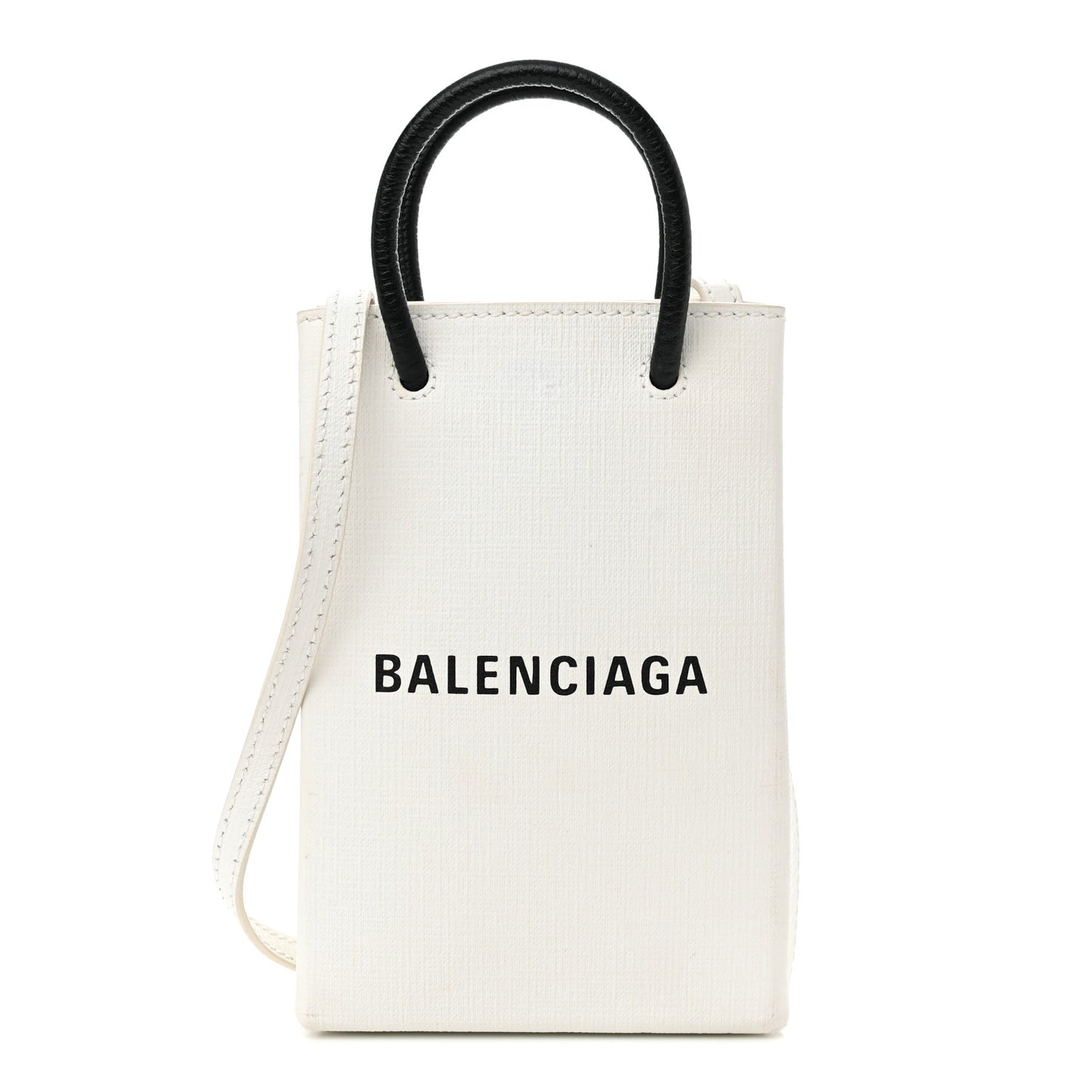 Squared Calfskin Logo Shopping Phone Holder Bag White