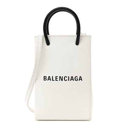 Balenciaga Squared Calfskin Logo Shopping Phone Holder Bag White 1 of 11