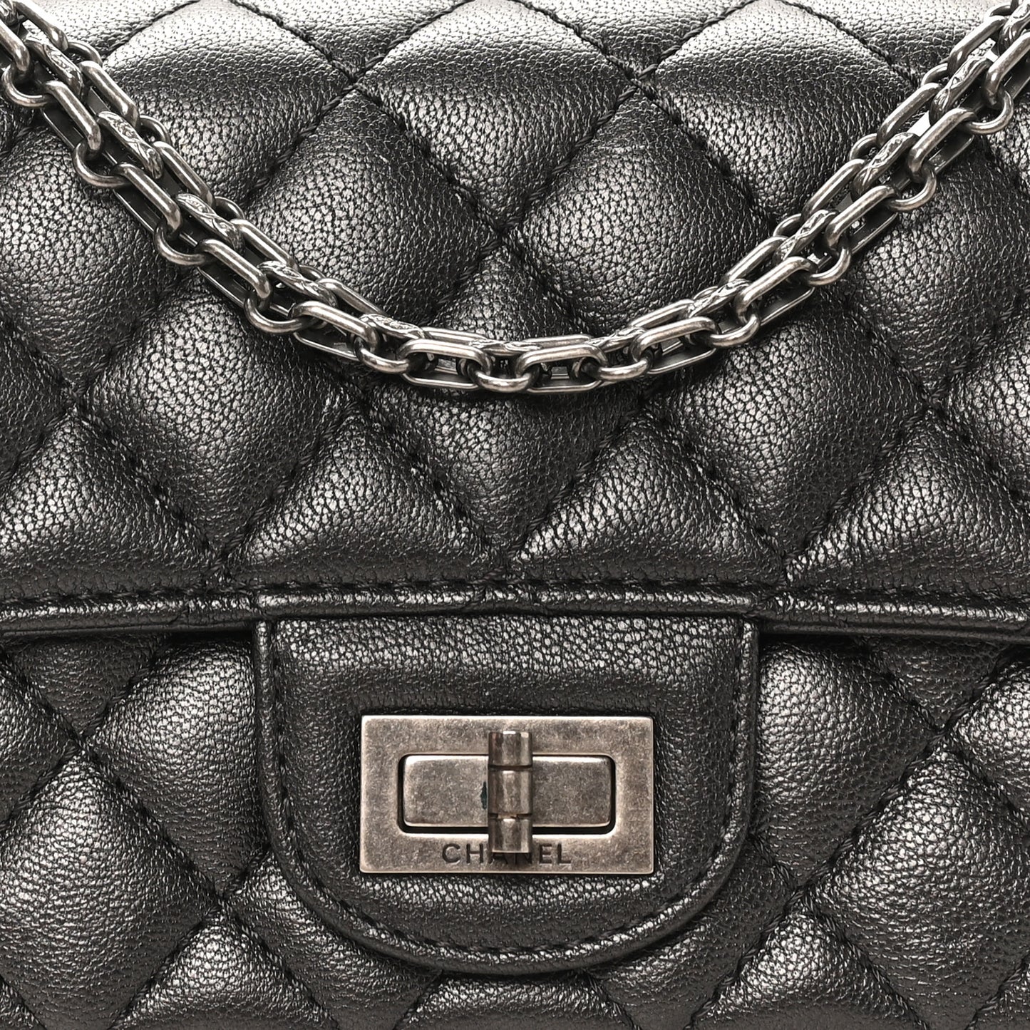 Metallic Sheepskin Quilted 2.55 Reissue Mini Flap Dark Silver