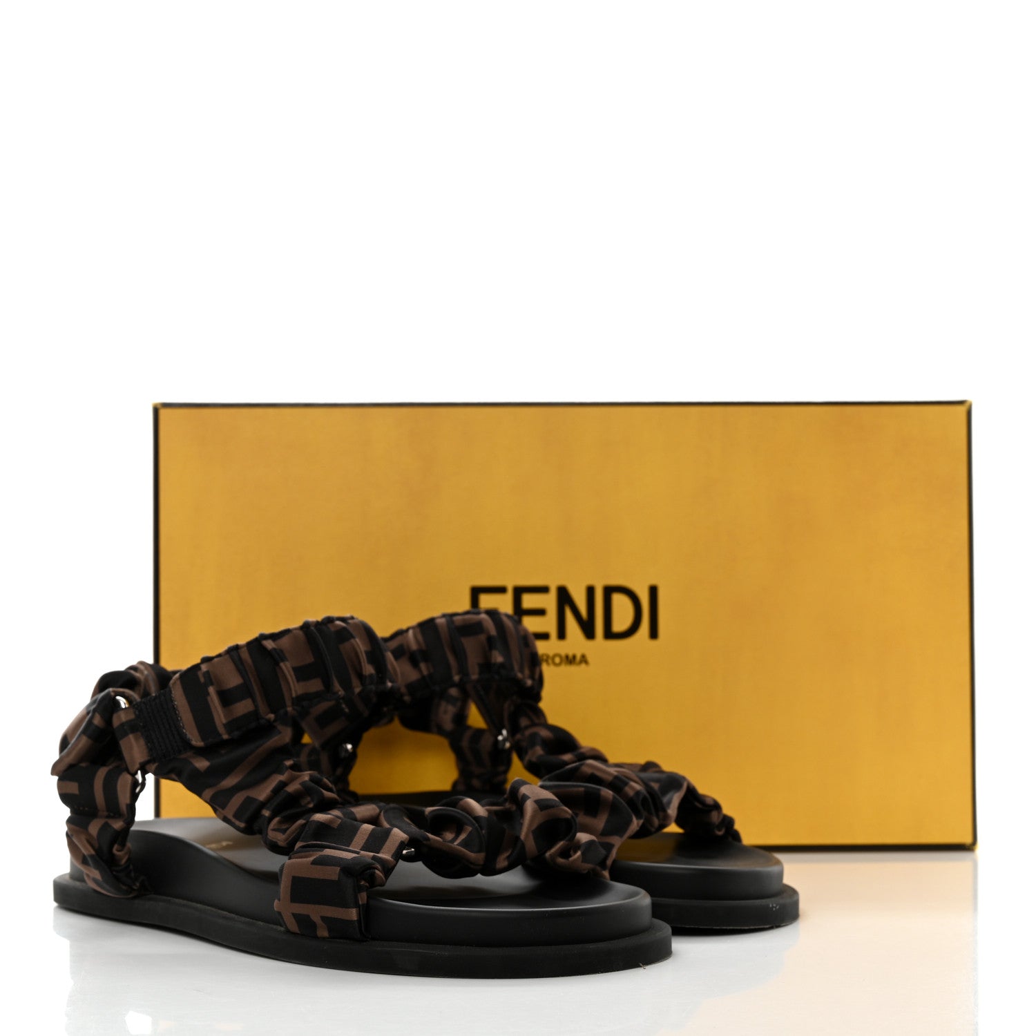Fendi Satin FF Ruched Sandals 36 Tobacco Black 9 of 9