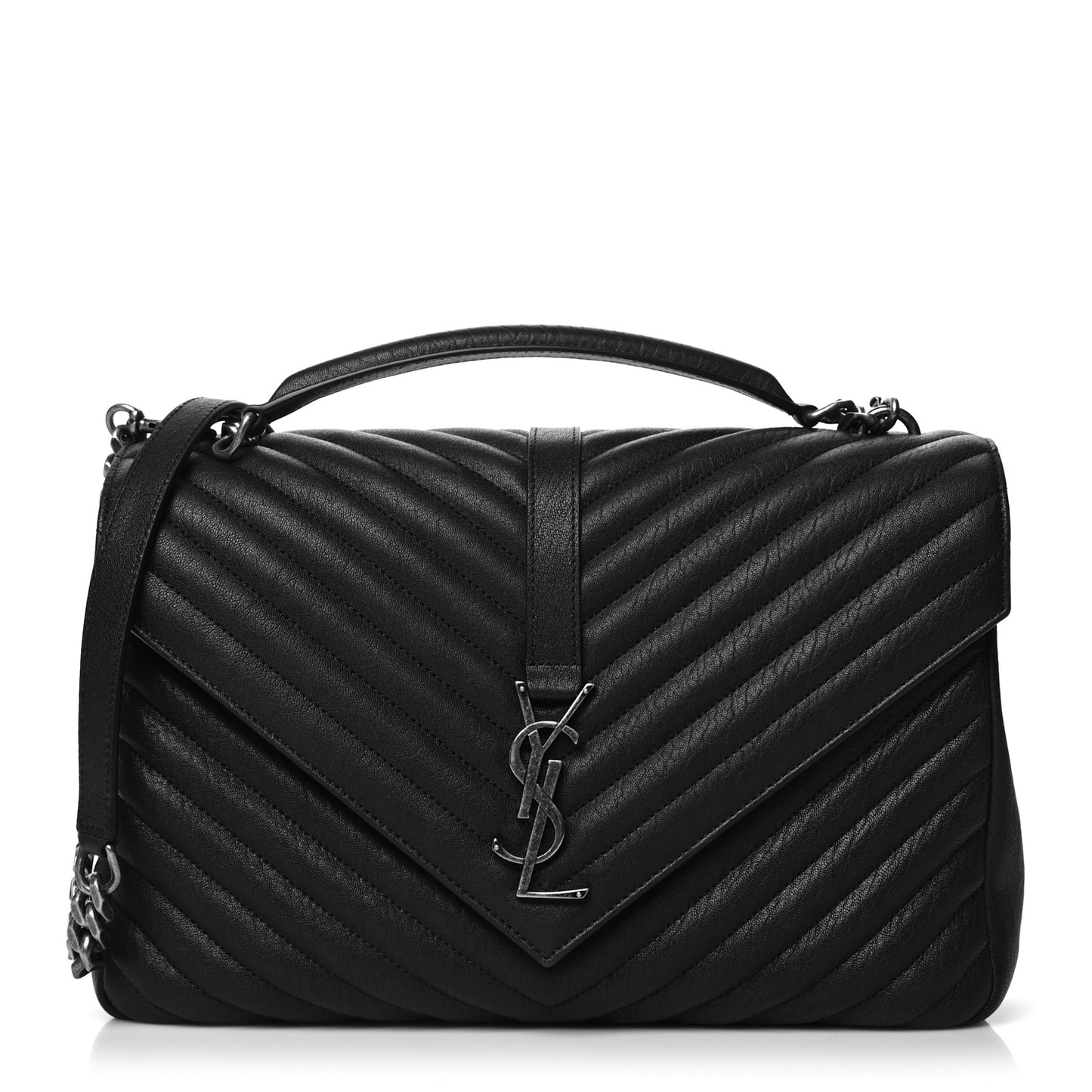 Sheepskin Matelasse Chevron Monogram Large College Satchel Black