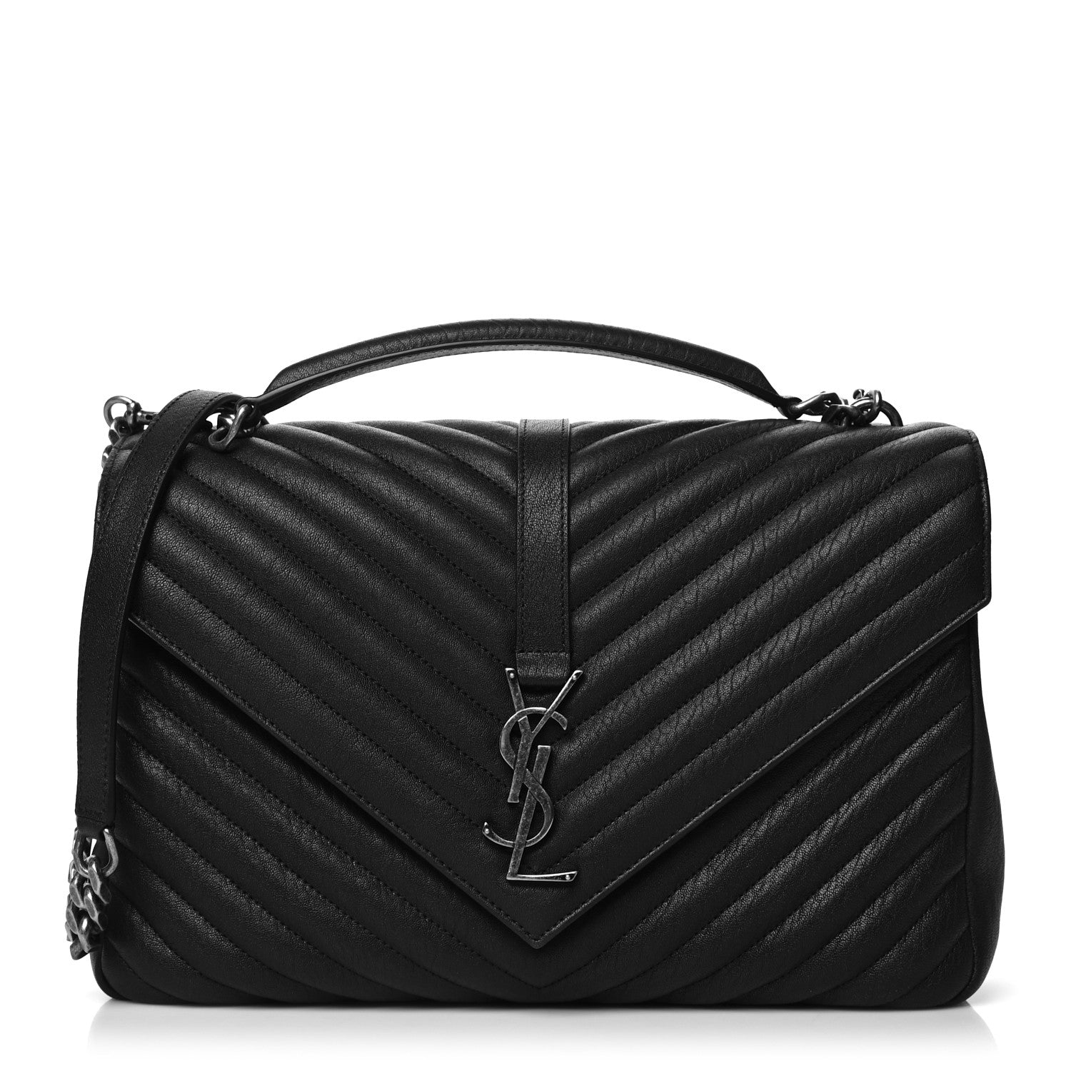 Saint Laurent Sheepskin Matelasse Chevron Monogram Large College Satchel Black 1 of 8