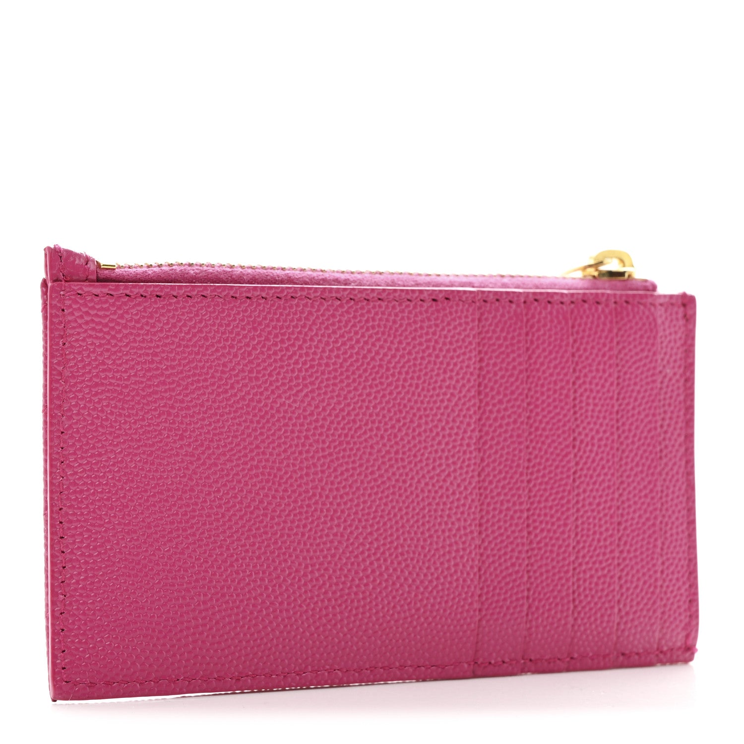 Saint Laurent Grain De Poudre Matelasse Chevron Monogram Fragments Zippered Card Case Fresh Fuxia 3 of 8