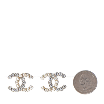 Chanel Crystal Pearl CC Dazzling Domino Earrings Gold 2 of 5