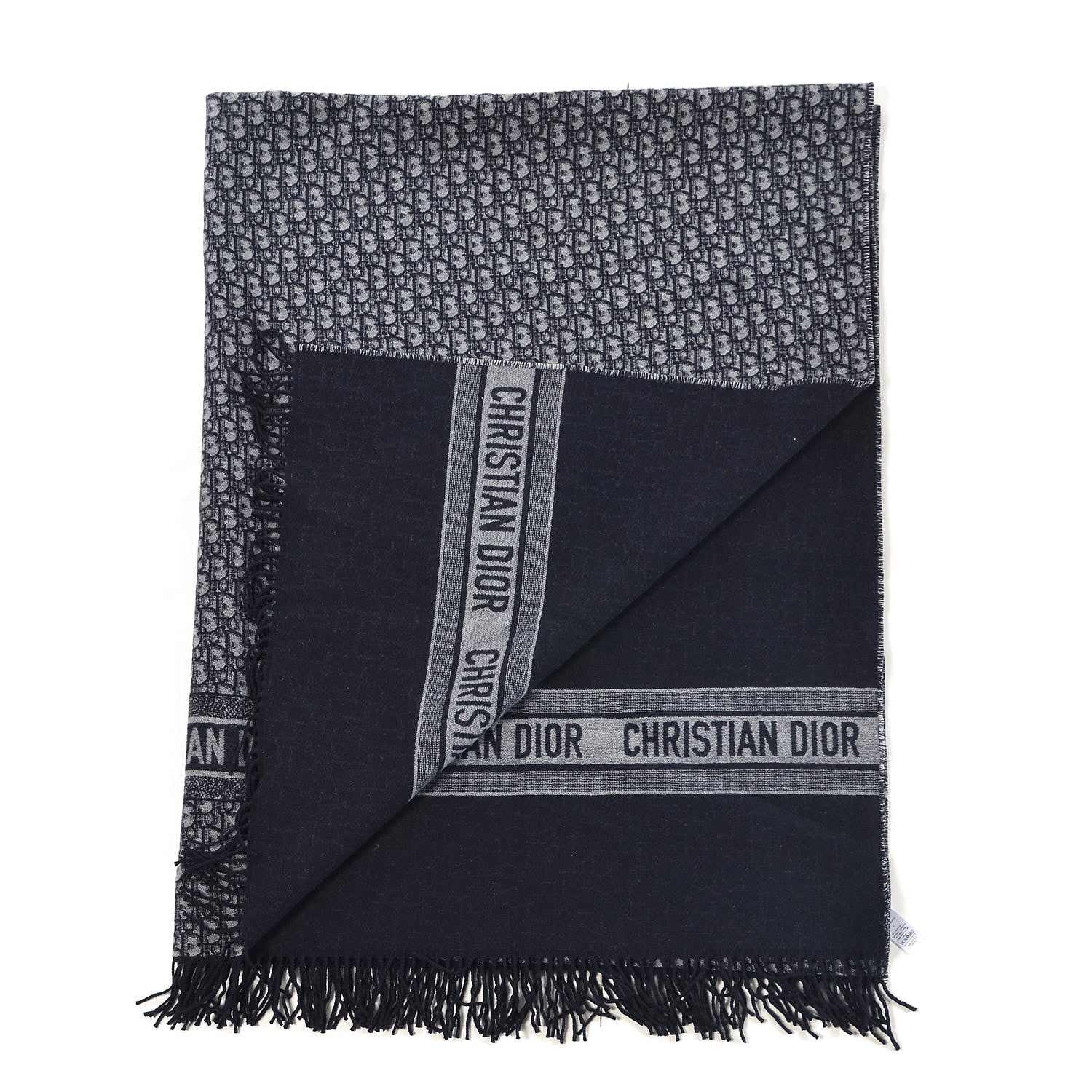 Christian Dior Cashmere Wool CD Oblique Throw Blanket Blue 3 of 4