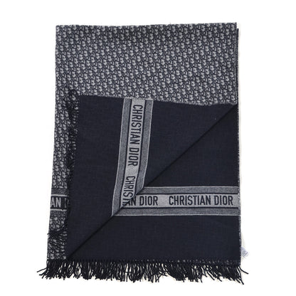 Christian Dior Cashmere Wool CD Oblique Throw Blanket Blue 3 of 4