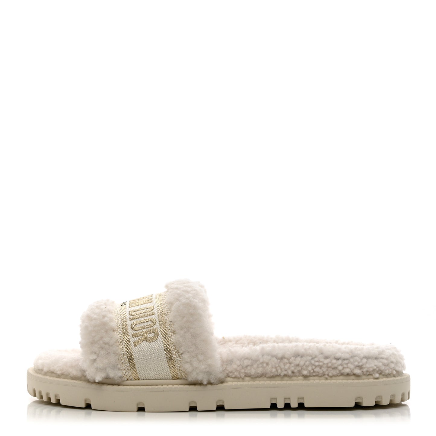 Shearling Canvas Lurex Embroidered Dway 10mm Slide Sandals 36.5 Natural Platinum