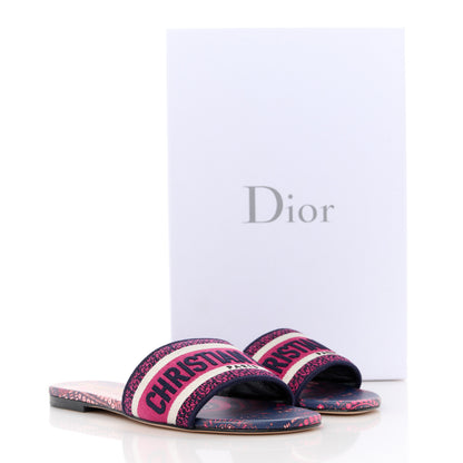 Christian Dior Canvas Embroidered Animals Dway Mules Slide Sandals 36 Deep Blue Fuchsia 9 of 9