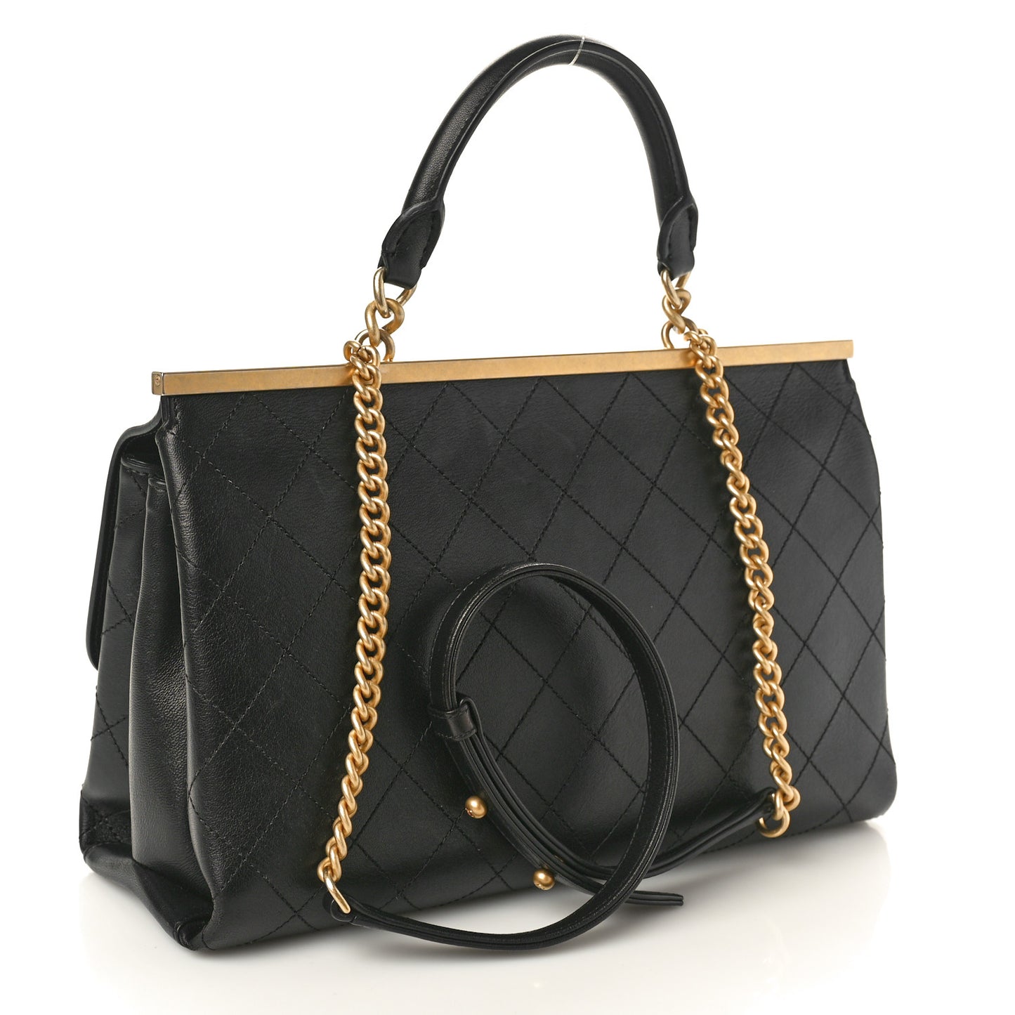 Lambskin Stitched Medium Coco Luxe Handle Flap Black