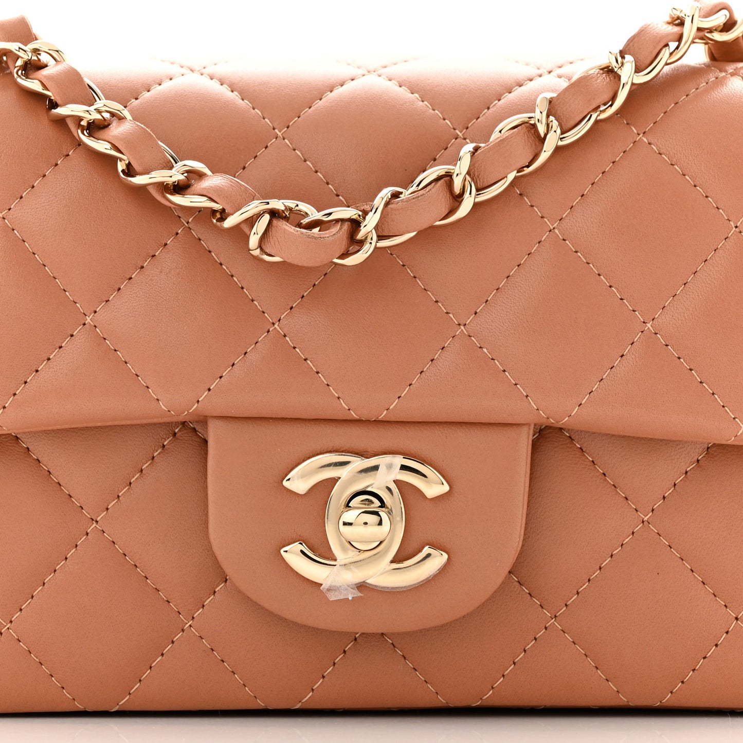 Lambskin Quilted Mini Rectangular Flap Brown