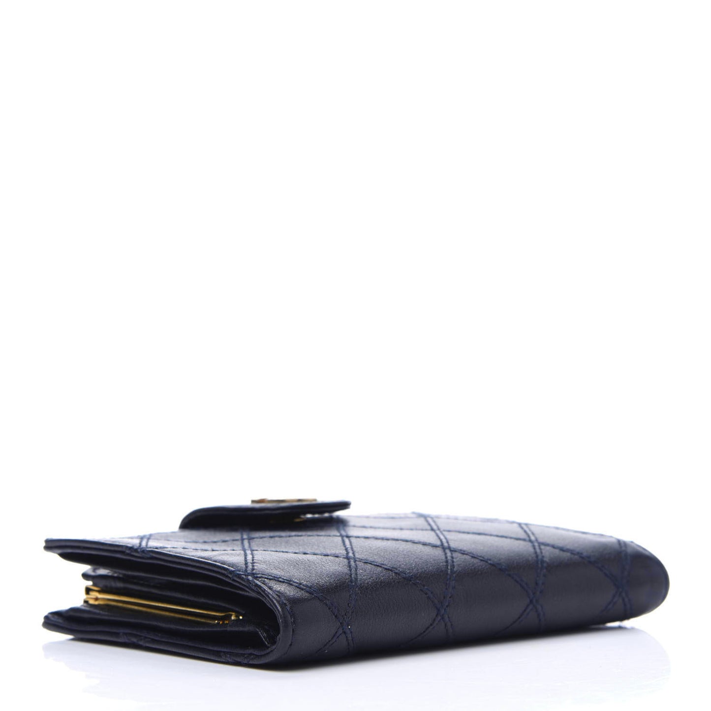 Lambskin Diamond Stitched Compact French Wallet Navy