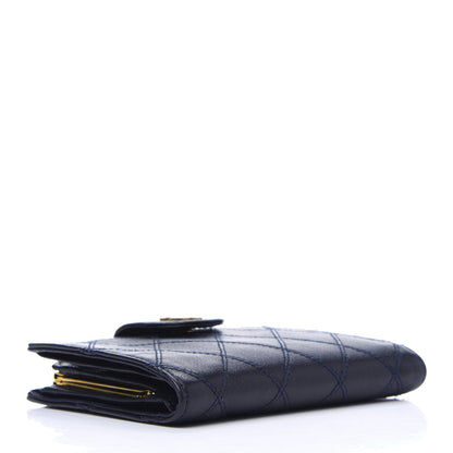 Chanel Lambskin Diamond Stitched Compact French Wallet Navy 4 of 18