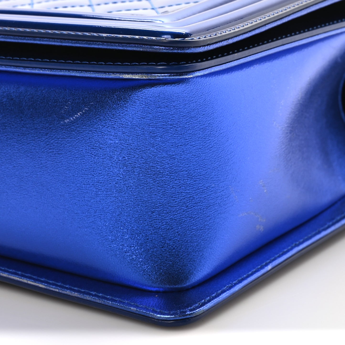Metallic Patent Quilted New Medium Boy Flap Blue