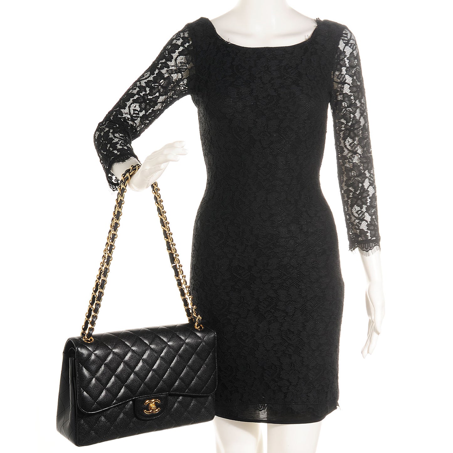 Caviar Quilted Jumbo Double Flap Black