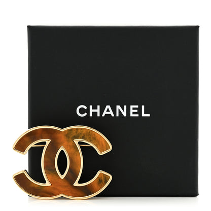 Chanel Metal Marbled Enamel CC Brooch Brown Light Gold 4 of 4
