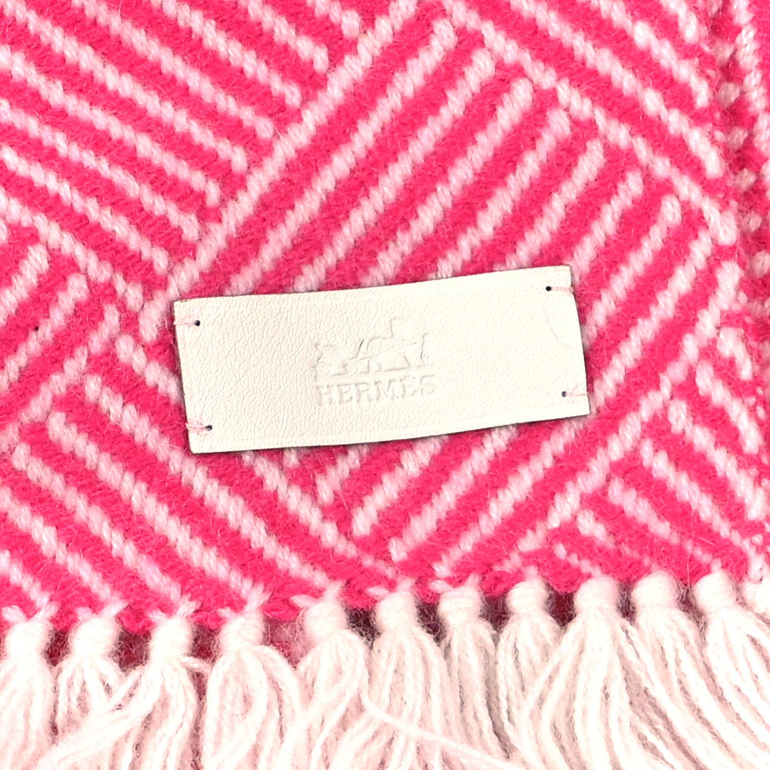 Hermes Cashmere Tile Weave Muffler Magenta Ecru 3 of 4