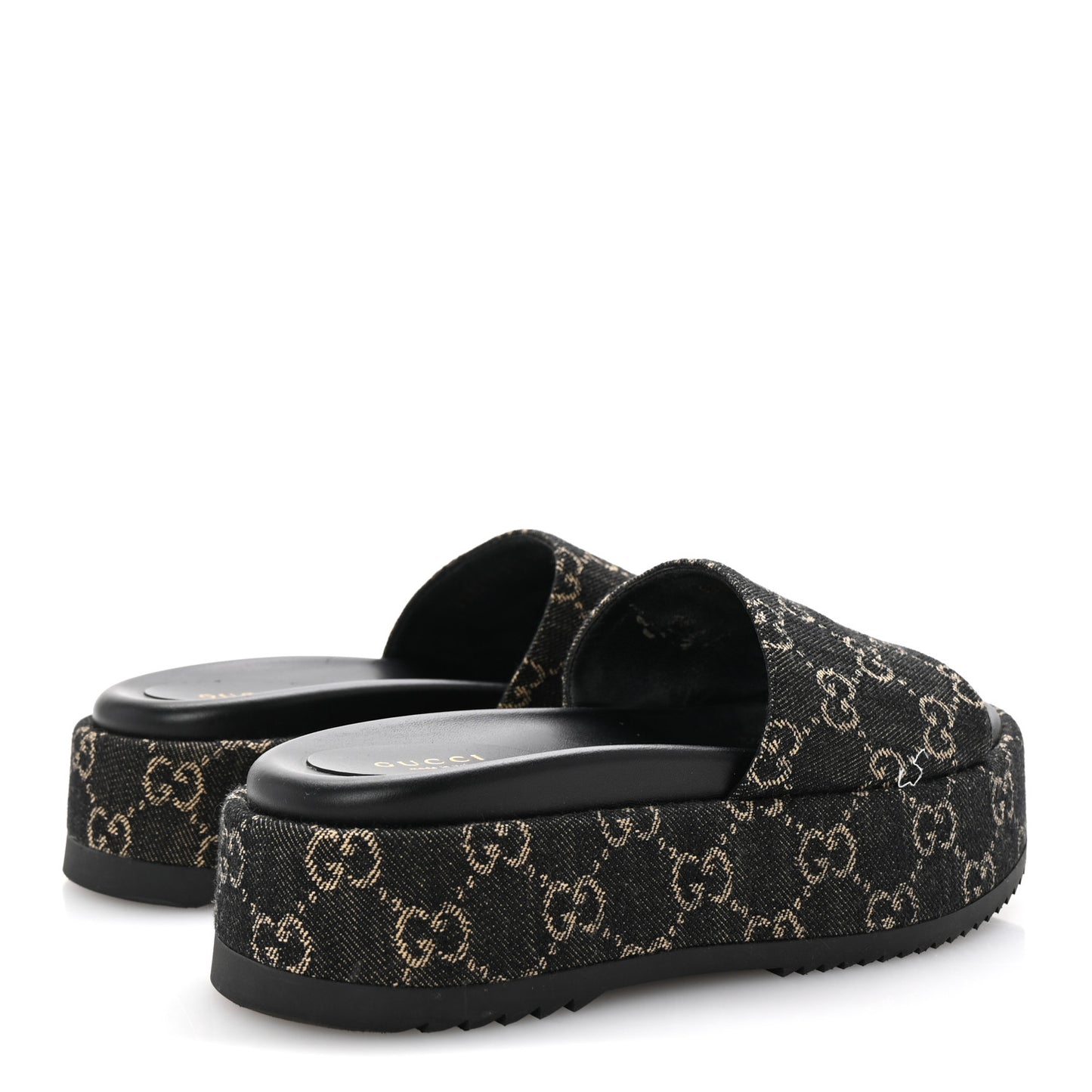 Jacquard Black Denim GG Monogram Angelina Platform 55mm Slide Sandals 37 Black Ivory