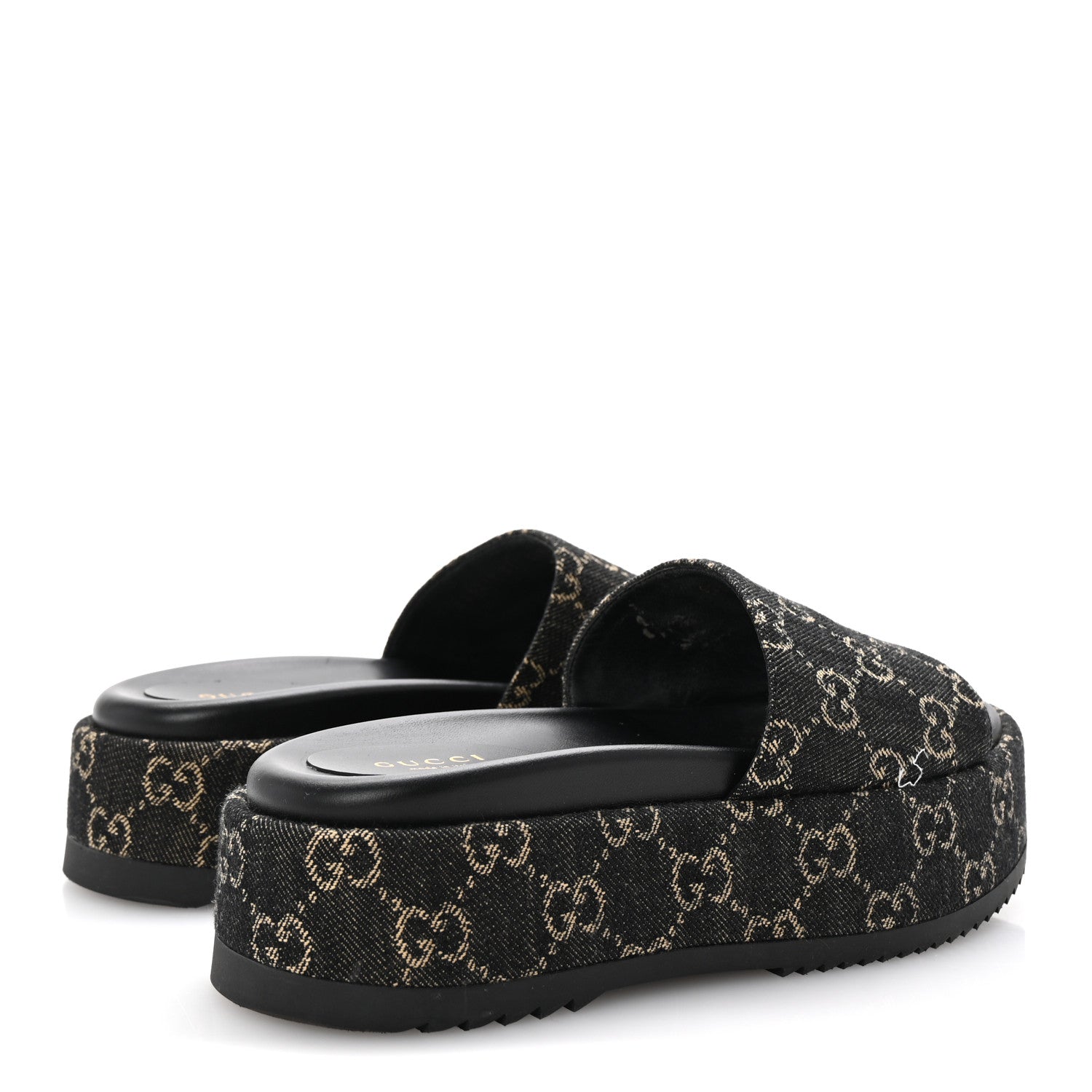 Gucci Jacquard Black Denim GG Monogram Angelina Platform 55mm Slide Sandals 37 Black Ivory 5 of 10