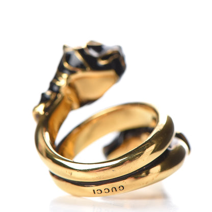 Gucci Enamel Swarovski Crystal Tiger Head Ring 14 Aged Gold 3 of 7